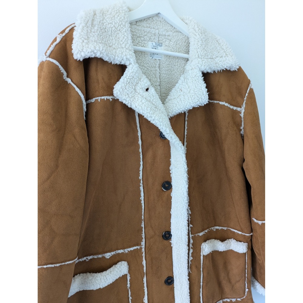 Altar'd State Flora Faux Suede Shearling Warm Jacket Cognac Brown Size Medium - Picture 3 of 6